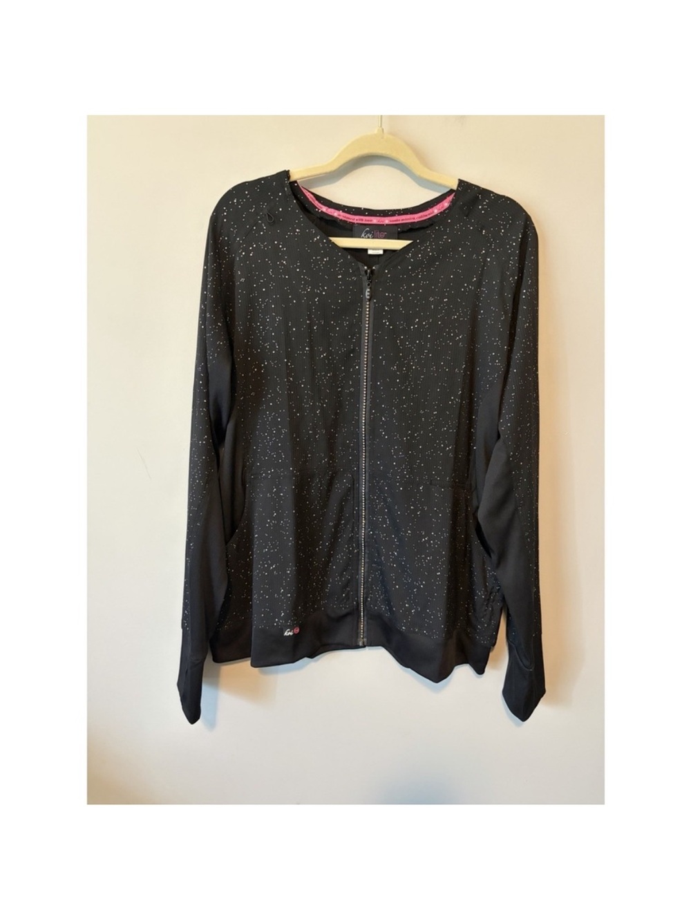 Koi Black bling  Zip-Front Lightweight nurse  scrub jacket xl